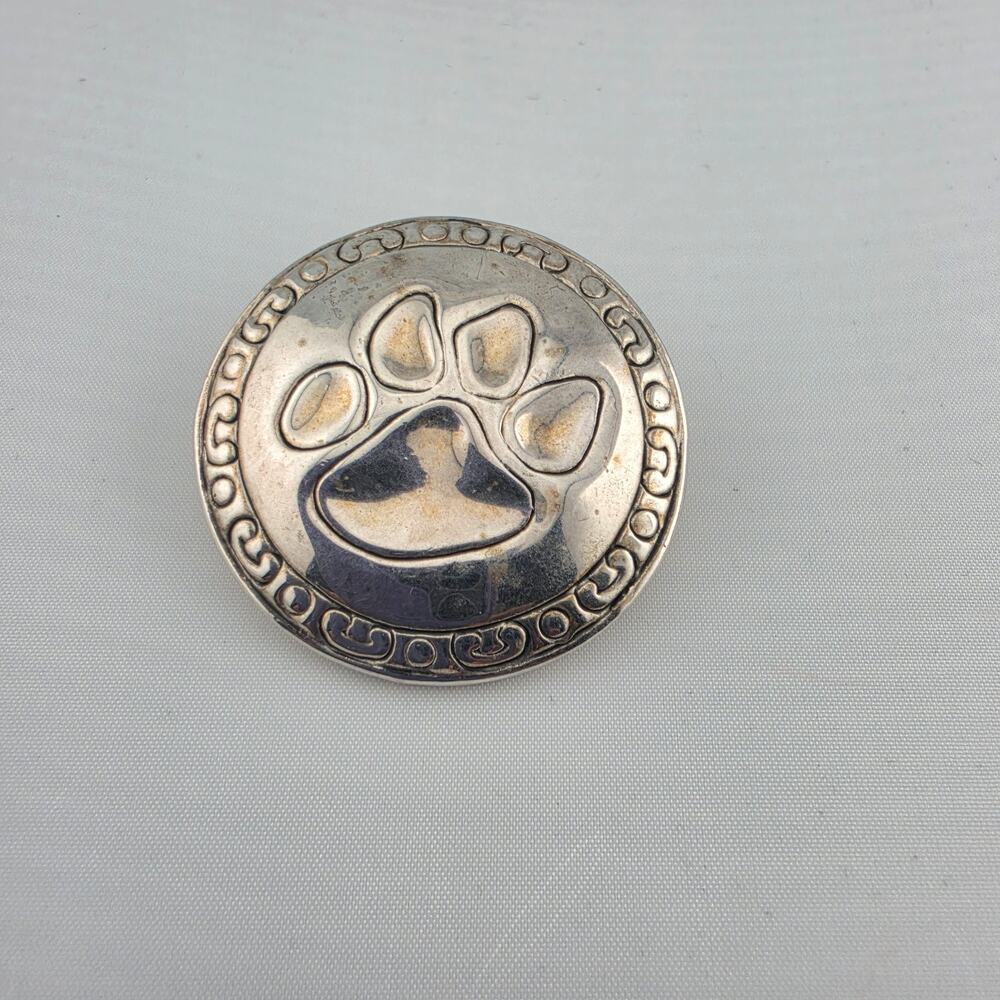Vintage MJ Marie Jennifer Paw Print Pendant Brooch Pin Silver Tone